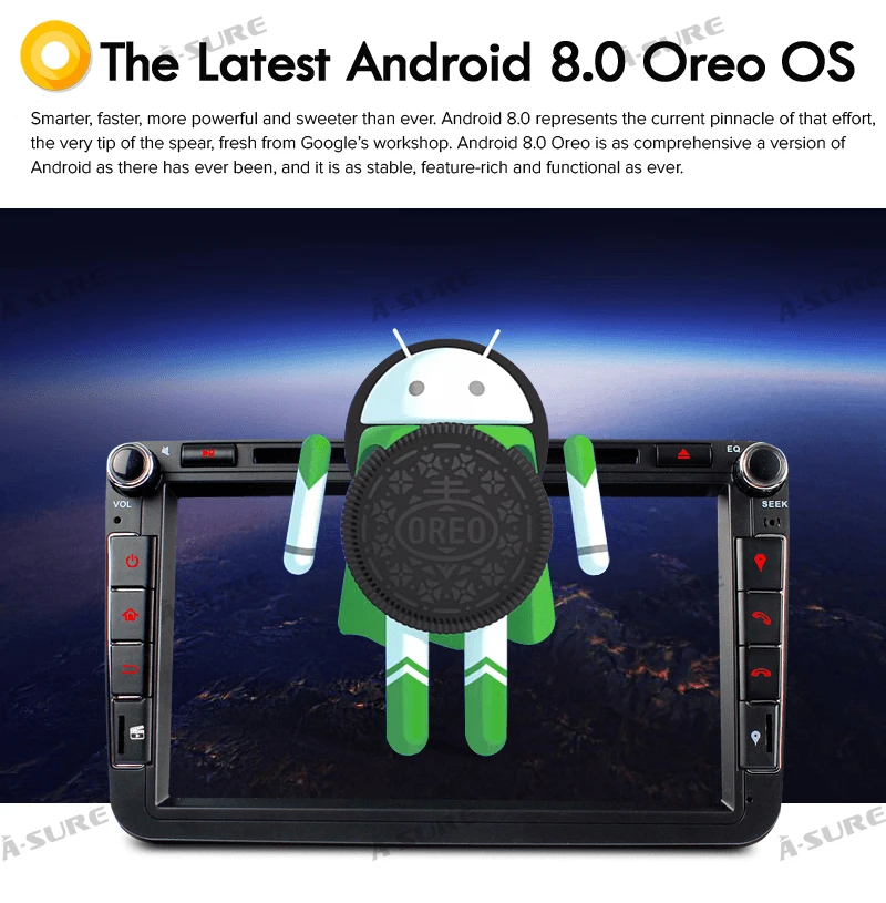Best A-Sure 2 Din 8 Core  Android 8.0 Radio GPS DVD Navigation For Volkswagen VW GOLF MK5 MK6 PASSAT B6 TOURAN Polo Tiguan SEAT SKODA 8