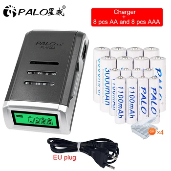 

4 Slots LCD Smart Charger for 1.2V AA AAA Battery+8pcs AA battery 3000mah+8pcs AAA Nimh Rechargeable Battery AA AAA batteries