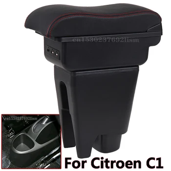 

For Citroen C1 armrest box USB Charging heighten Double layer central Store content cup holder accessories