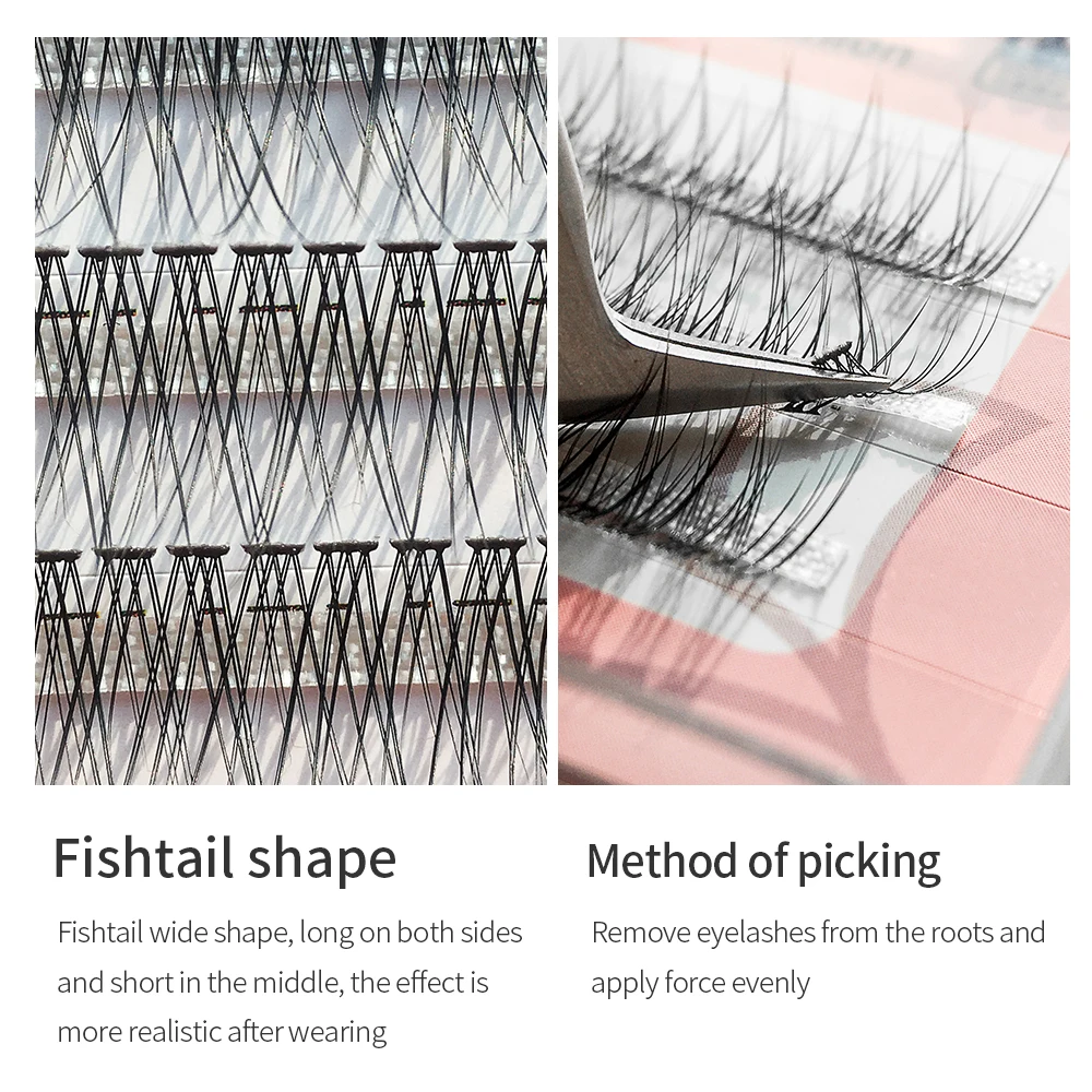 fishtail type Fashion dovetail fly eyelash Two long middle short plant grafting Cluster false eyelashes wholesale