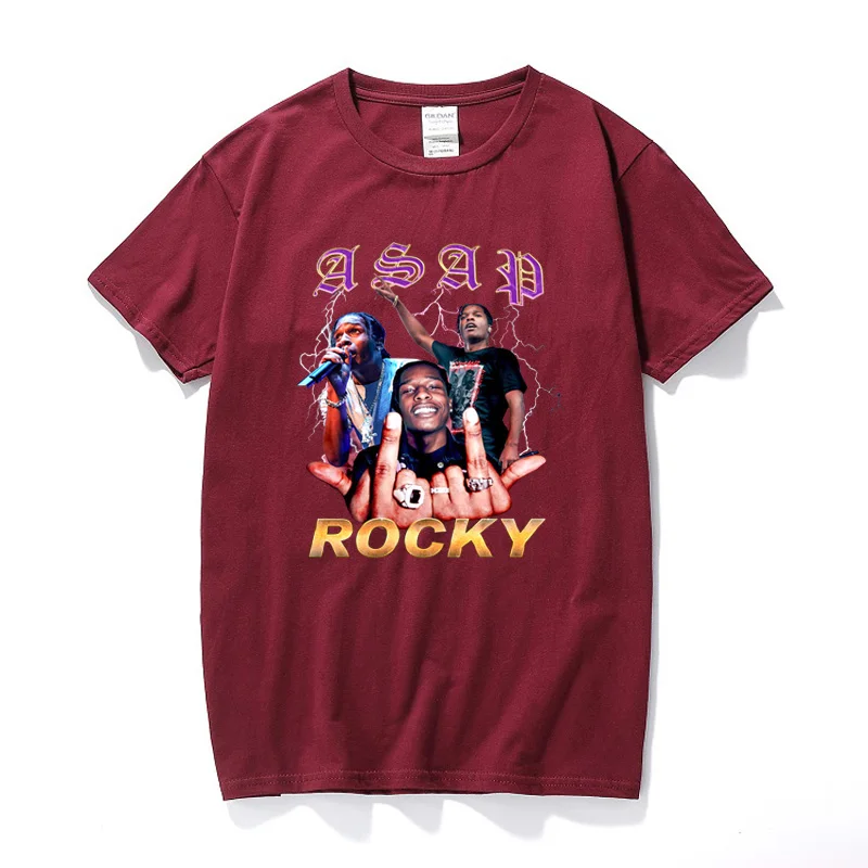 Рок Asap Rocky Мужская футболка Новая летняя хип-хоп рубашка Camisetas Hombre уличная хлопок высокого качества футболка с короткими рукавами - Цвет: Бургундия