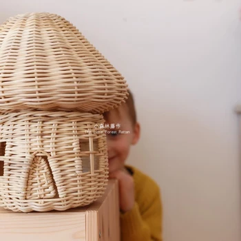 

Cute rattan small mushroom ornaments, home children's mushroom house, house decoration toys living room decoration