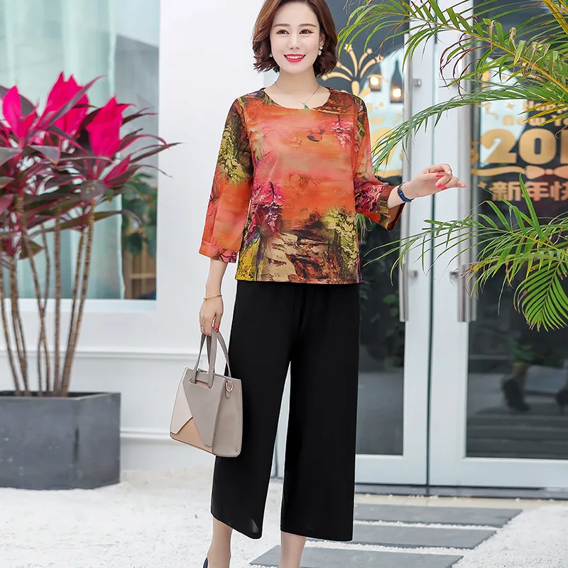 

Middle-aged Women Dress Spring And Autumn Western Style Nobility Elegant Long Sleeve Pants Set Middle-aged 2019 New Style Grandm