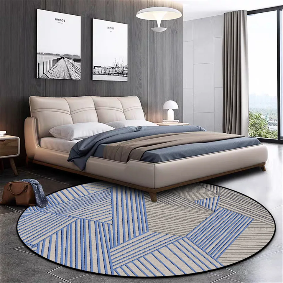 Wishstar Nordic Carpet With Blue Gray Line Print Round Rug Chair Mat Modern Simple Geometric For Bedroom Beside | Дом и сад