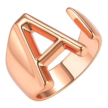 RongXing Simple Fashion A-Z 26 Letters Opening Adjustable Rings For Men Women Vintage Fashion Silver/Rose Gold Engagement Ring