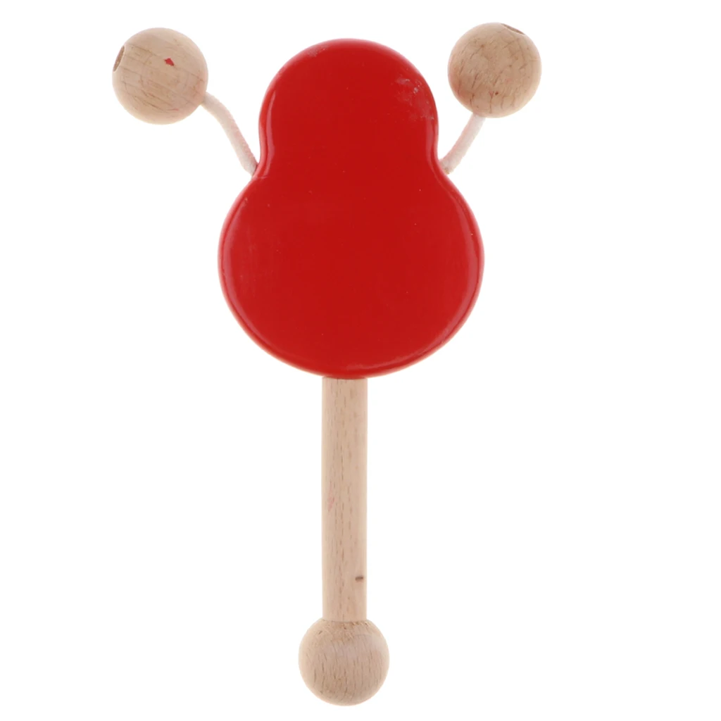 Natural Wooden Baby Rattle Drum Early Educational Grasping& Teething Montessori Sound Music Toys Toddler- Rattle-drum
