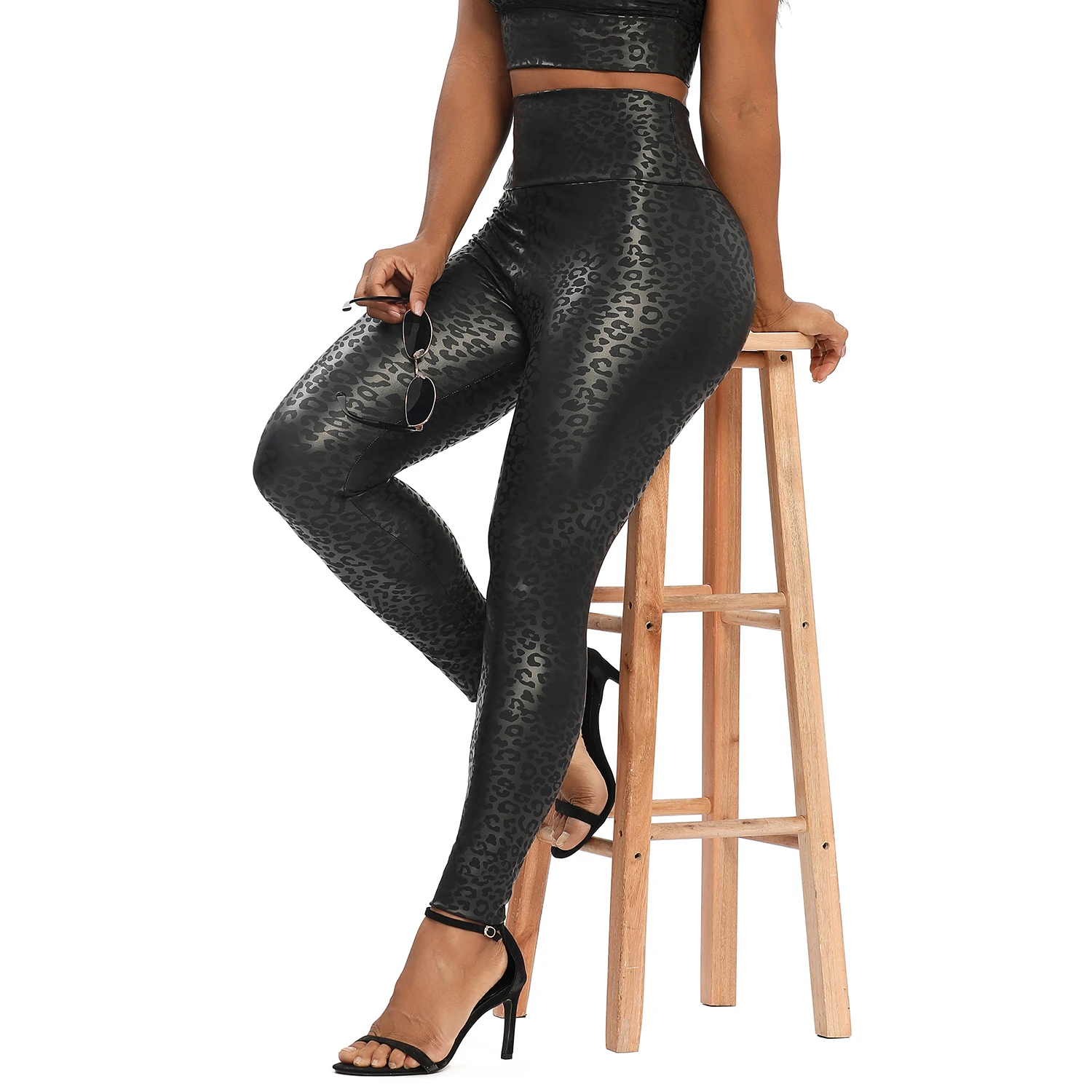 Sports Leggings Yoga Pants PU Leather Leggings Fitness Women Yoga Pants High Waist Sexy Curvy Elastic Leggins Fashion Stretch Trousers Leopard Pants
