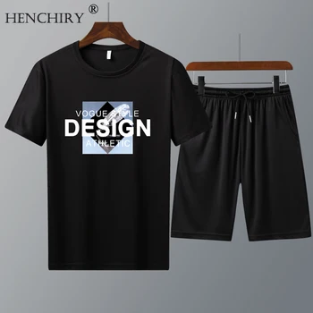 

HENCHIRY Summer Men's Casual T-shirt+shorts Short-sleeved Suit Youth Breathable Sweatsuits Suit Short-sleeved Suit Two-piece Set