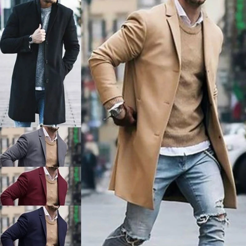 Winter Mens Jacket Male Overcoat Autumn Casual Solid Slim Coats Long Cotton Coat Streetwear Winter Mens Jacket Male Overcoat Autumn Casual Solid Slim Coats Long Cotton Coat Streetwear