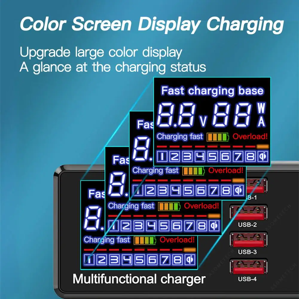 US $28.50 100W 7 Ports USB Fast Charger QC30 40 18W PD USB Type C Quick Charge Smart LED Display Wireless Charger For IPhone Xiaomi