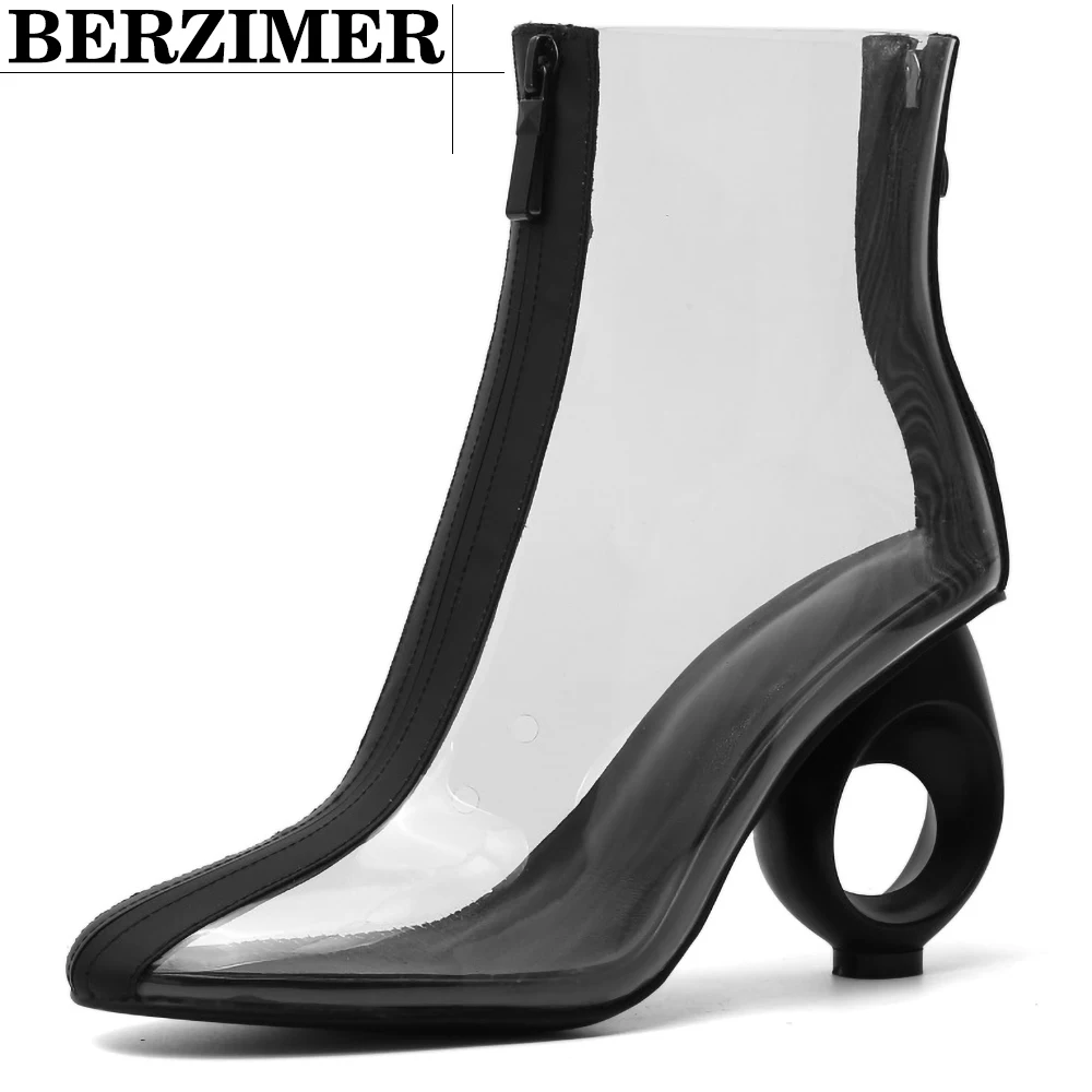 BERZIMER/модные женские ботильоны прозрачные повседневные ботинки на необычном