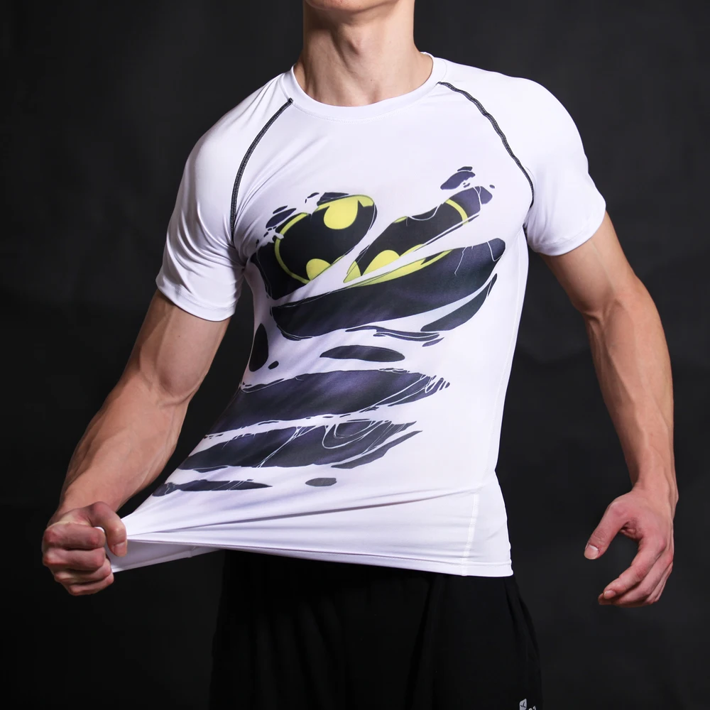 Men's Compression T-Shirt Super Hero Short Sleeve Summer Sports Fitness Stretch Cosplay Cool White Top | Мужская одежда