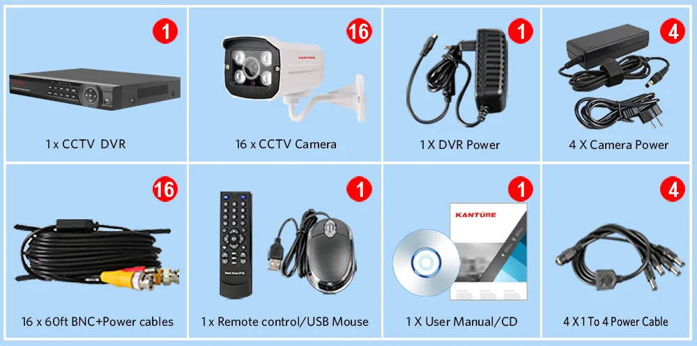 KANTURE H.265 16CH CCTV системы HDMI 1080P AHD DVR комплект 16 шт. 1200tvl инфракрасная камера системы безопасности ночного видения CCTV камеры комплекты