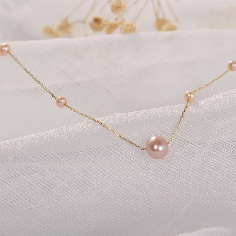 Розовое Ожерелье из натурального пресноводного жемчуга для женщин, 7 бусин, жемчужное ожерелье в стиле барокко, ювелирное изделие, длина 40 см, ожерелье, хорошее ювелирное изделие