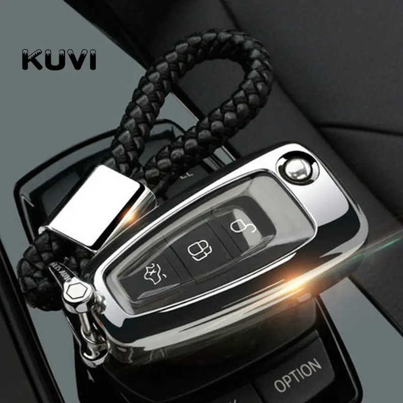 Чехол для ключей для Ford Ranger C-Max S-Max Focus Galaxy Mondeo Transit Tourneo Custom Focus 3 MK3 Focus 4 ключ Fob Case - Название цвета: silver with keychain