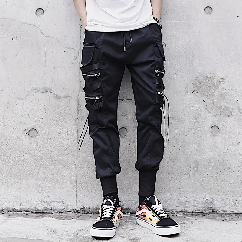 

Spring Autumn Summer Joggers men zippers High street pants male Black color Punk rock style