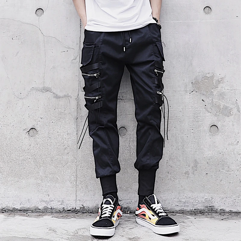 Pantalones con cremalleras para hombre, pantalón de color negro, estilo Punk rock, Primavera, otoño verano|Pantalones informales| - AliExpress