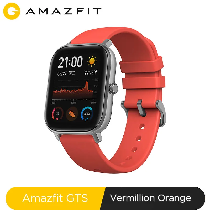 Глобальная версия Amazfit GTS Смарт-часы 5ATM водонепроницаемые плавательные умные часы 14 дней батарея управление музыкой для Xiaomi IOS - Цвет: Vermillion Orange