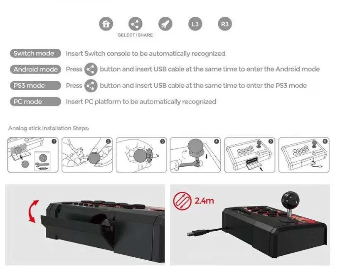 USB рокер игровой контроллер аркадный джойстик геймпад боевые палки для Swtich/PS3/PC/Android 4 в 1 аркадные боевые палки