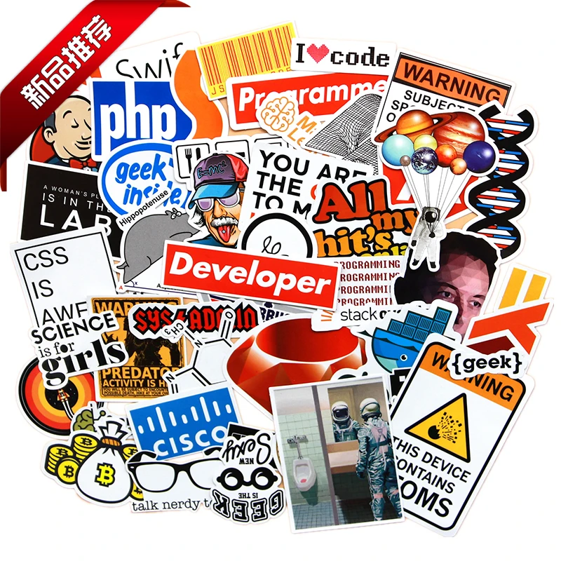 

100pcs IT Developer Stickers hacker Programminng Java JS Docker Bitcoin Html Cloud Language APP Logo Car DIY Stickers