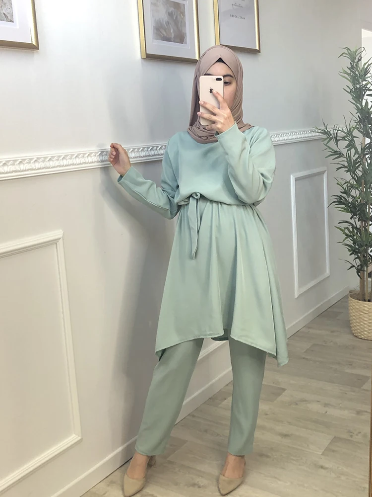 Ramadan Eid Mubarak Abaya Dubai Turquía Hijab musulmán establece vestido ropa Islam para las mujeres conjuntos Musulman Kaftan traje mujer Ete