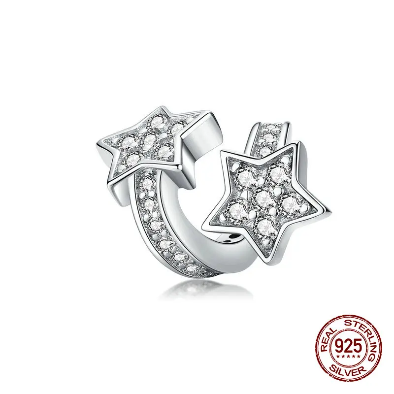 Подлинная стерлингового серебра 925 звезда Цирконий Бусины fit Pandora браслет Шарм DIY Женская модная Ювелирная подвеска