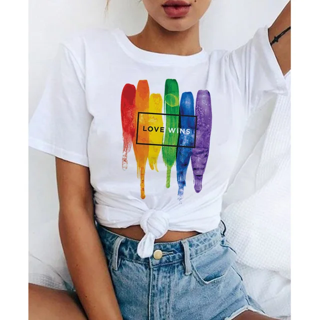 ЛГБТ Футболка Love Wins для женщин бисексуал лесбиянок геев love is Радужный Топ