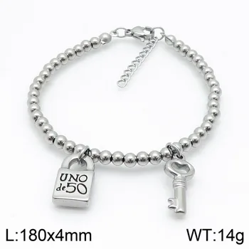 

Hot Sale Fashion Women Men Silver Color Gold Stainless Steel Roud Ball Bead key UN 50 Lock Chain Bracelet Jewelry