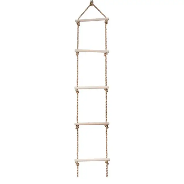 Kids Fitness Toy Wooden Rope Ladder Multi Rungs Climbing Toy Frog Jump Swing Children Rings Safe Sports Rope Swing Swivel Rotary