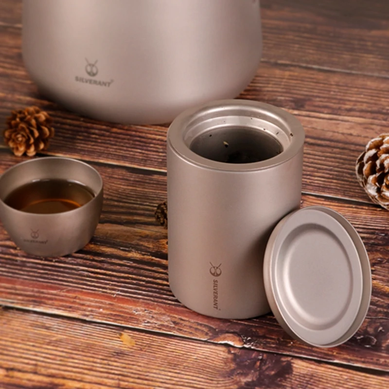  EDC Titanium Double Deck Coffee Tea Mug Cup Portable Outdoor Travel Coffer Tea Maker with Titanium 