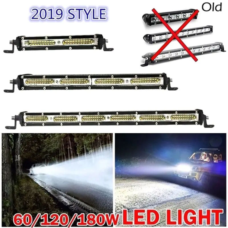 7 13 19Inch 60W 120W 180W LED Work Light Bar Offroad LED Light Bar For Tractor Boat Trucks H4GC
