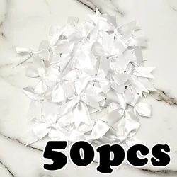 Pack of 50 Fresh Pink Satin Ribbon Bows for Floral Craft and DIY Party Decoration (WHITE)