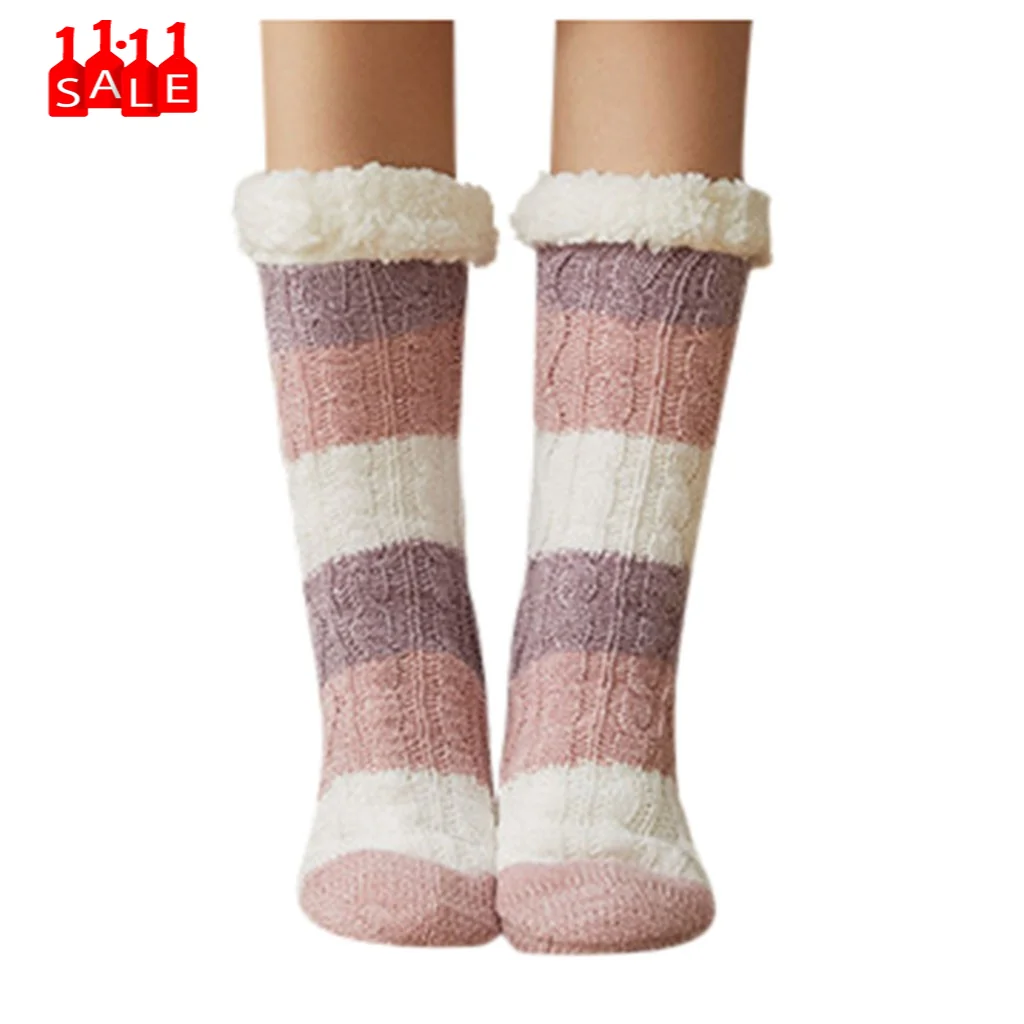 Повседневные милые носки в полоску для девочек и женщин; нескользящие Теплые Зимние гольфы средней длины; носки в стиле хип-хоп с забавным принтом; calcetines;# ZB