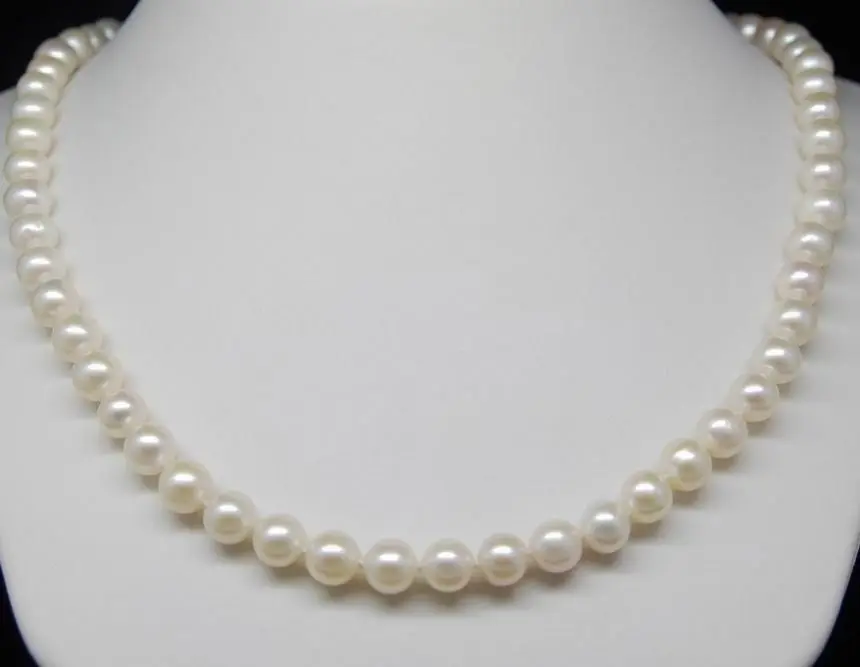 

New Design Fine AAA+ 7.5-8 mm White Akoya Pearl Necklaces 16" 925silver Gold Clasp