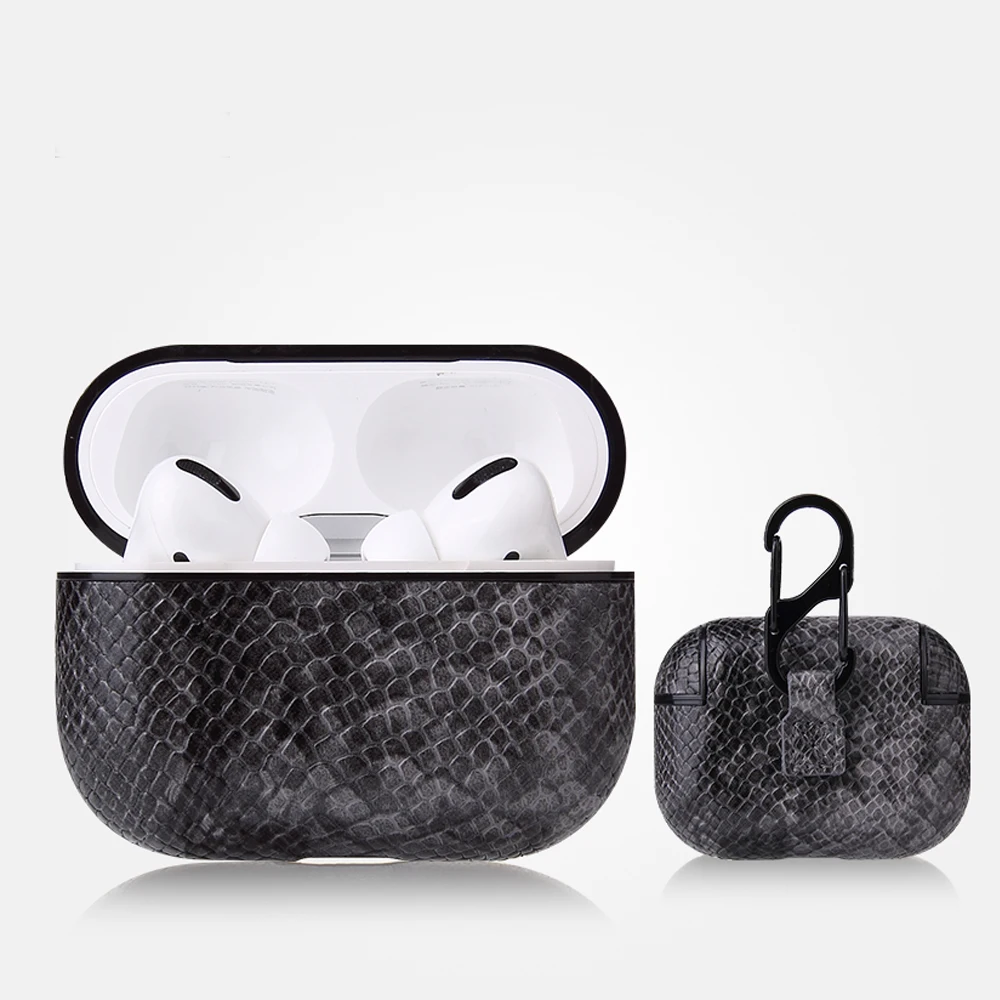Чехол из змеиной кожи для Airpods Pro Чехол из искусственной кожи TWS чехол для наушников для Airpods Pro противоударный защитный чехол для Air pods Snake - Цвет: Grey