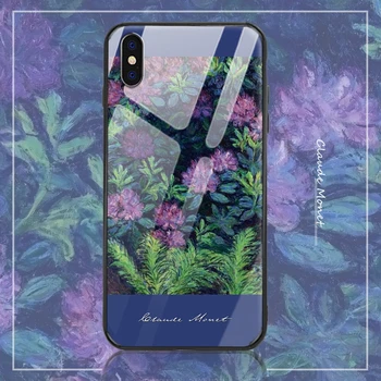 

French retro Iphone xr 11 case ip x xs max 6s/7 / 8plus case purple flower oil painting glass phone case tpu frosted art shell