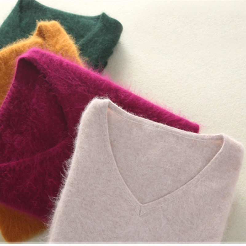 

2015 Spring Women's V-Neck 100 mink Cashmere Sweaters Mink Cashmere Women Knitted Pullover Sweater Women Jumper Cozy Winter