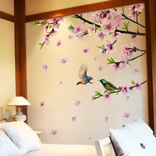 [SHIJUEHEZI] ветка дерева цветок птицы наклейки на стену DIY цветок персика Наклейки на стены для дома гостиной спальни украшения