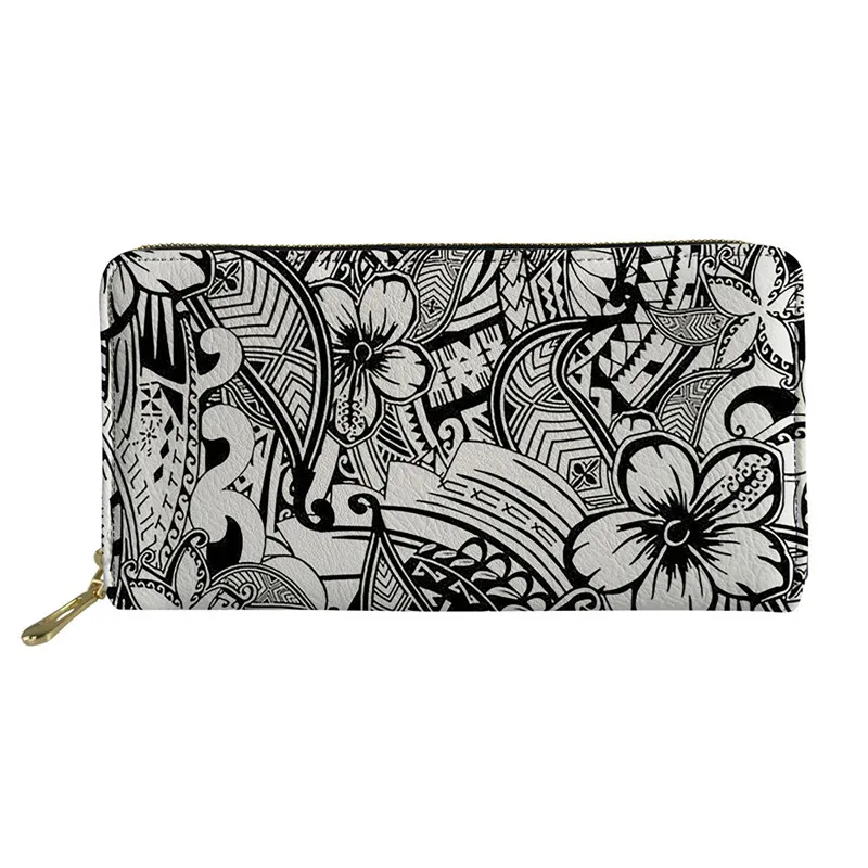 

Polynesian Samoan Tribal Pattern Zipper Ladies Wallet Fashion PU Leather Long Purses With Coin Pouch Billetera Hombre For Cusotm