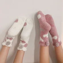 Женские зимние хлопковые носки, женские модные Лоскутные коралловые бархатные теплые толстые мягкие домашние носки-Тапочки