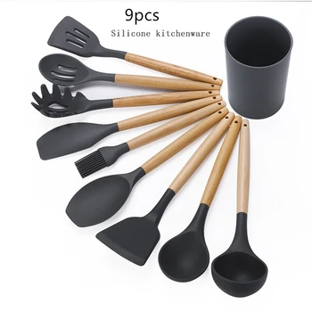 

9/11PCS Silicone Cooking Utensils Set Non-stick Spatula Shovel Wooden Handle Cooking Tools Set With Storage Box Kitchen Tools