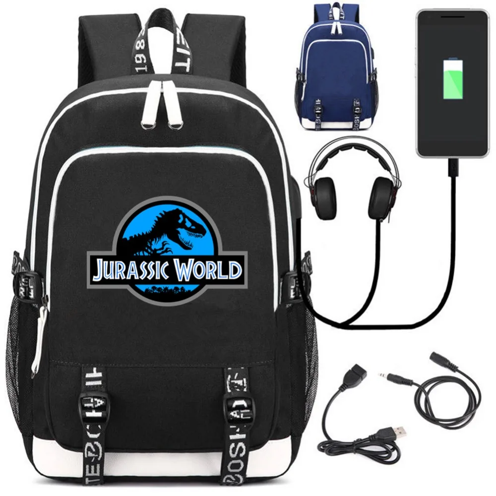 Jurassic World USB зарядка мочилы студенческий рюкзак Парк Юрского периода школьная сумка для отдыха ежедневный рюкзак для подростков