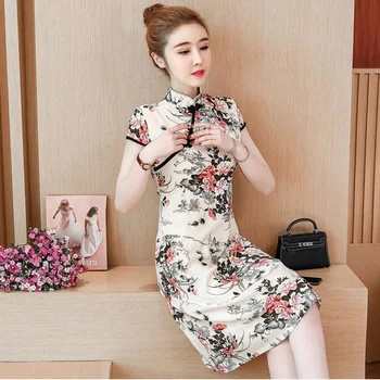 

Daily Improve Cheongsam Dress 2020 Summer Elegnat Vintage Floral Print Bodycon Retro Chinese Qipao Party Dress Plus Size Qi Pao