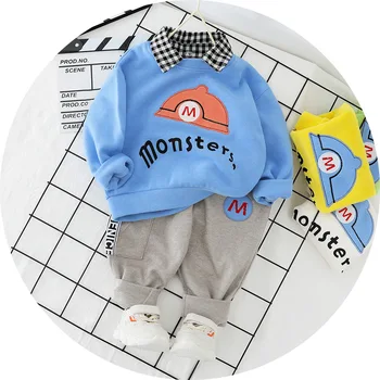 

Sale Infantis Childrens Spring Autumn fashion Cotton Boys letter Long Sleeve sport T Shirt+pant 2pc/set kids Clothes 1-4year