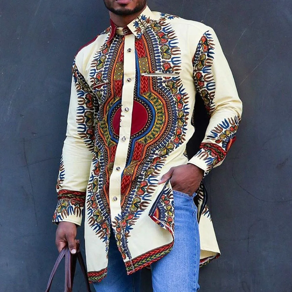Autumn And Spring Fashion Style African Men Printing Polyester Plus Size Shirts M-4Xl