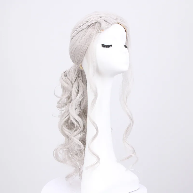 Daenerys Таргариен косплей парик Дракон мать серый длинные волнистые светлые волосы парики Игра престолов Cos вечерние парики на Хэллоуин