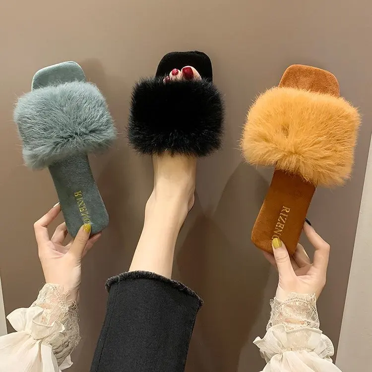 

Network Infrared Wear Single-strap Slipper 2019 Summer Korean-style Suede Flat Versatile Fairy Wind Fluffy Shoes Peep-Toe Slippe