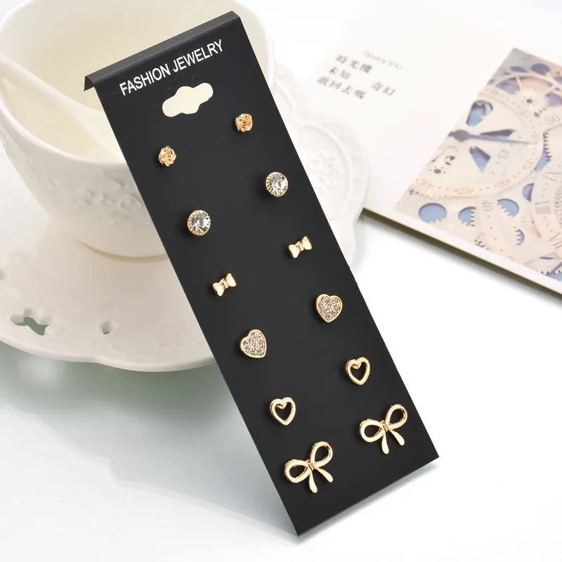 Taobao,, серьги в Корейском стиле, 6 на одной карте, жемчужные серьги-гвоздики с бантом, AliExpress