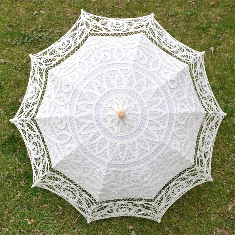 Bride Wedding Umbrella Handmade Embroidery Lace Parasol White Umbrella Scene Layout Interior Decoration