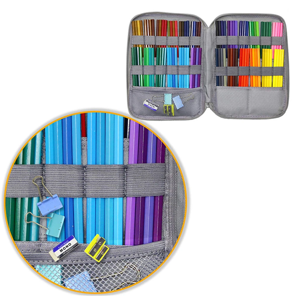 Estuche Para Lápices De 100 Ranuras - Organizador De Dibujo, Tela Oxford, Negro